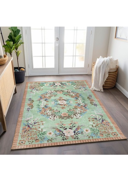 Mars 196 Su Yeşili Pastel Turuncu Çiçekli Modern Dokuma Taban Halı fiyatları