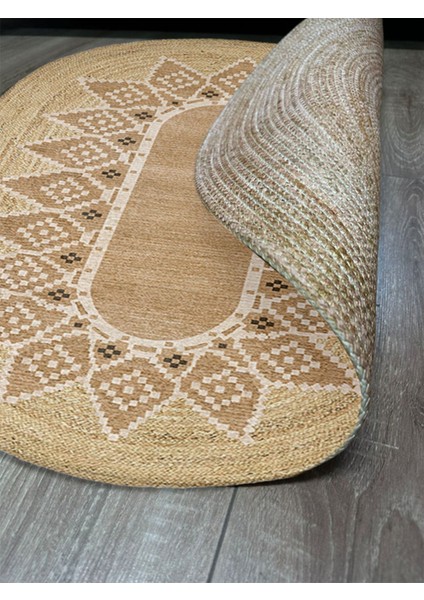 Boho 980 Jüt Hasır Etnik Desenli Oval Jüt Örme Doğal Hasır Natural Oval Halı fiyatları