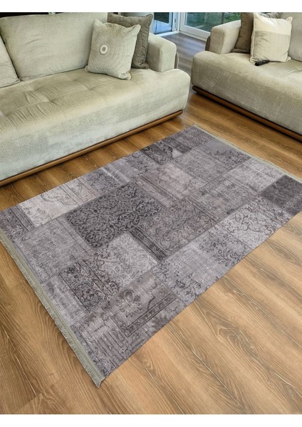 Mars Serisi Gri Tonlarında Patchwork Desen Kaymaz Taban Şönil Halı fiyatları