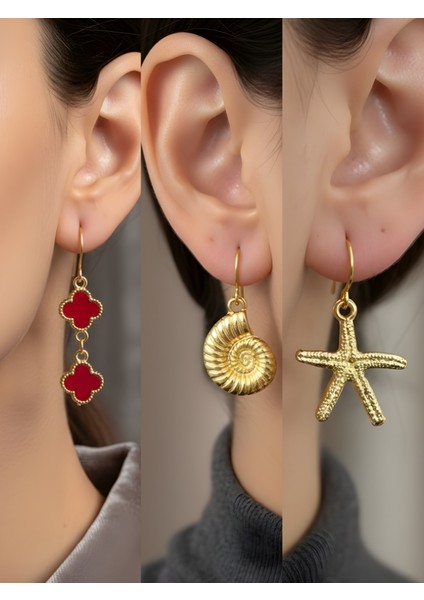 Trend Sembol Figürlü 3’lü Kadın Küpe Set