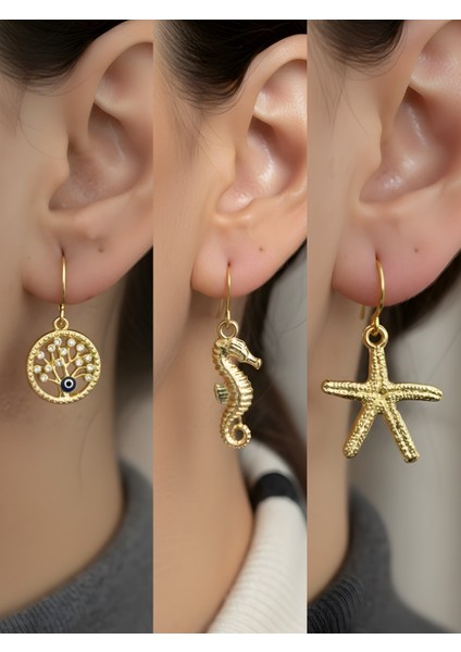 Trend Sembol Figürlü 3’lü Kadın Küpe Set