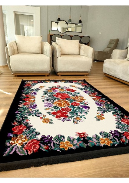 Mars Serisi Kahve Tonlarında Çerçeveli Eskitme Geometrik Desen Kaymaz Taban Şönil Halı