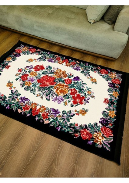 Mars Serisi Kahve Tonlarında Çerçeveli Eskitme Geometrik Desen Kaymaz Taban Şönil Halı