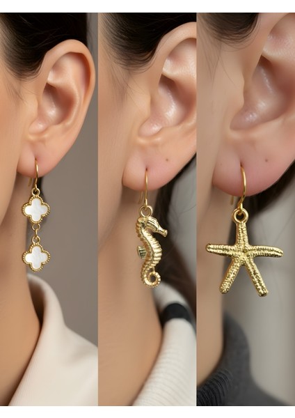 Trend Sembol Figürlü 3’lü Kadın Küpe Set