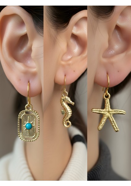 Trend Sembol Figürlü 3’lü Kadın Küpe Set