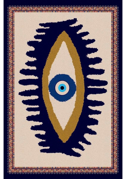 Göz Temalı Mavi Pastel Tonlarında Nazar Boncuğu Dokuma Taban Salon Halısı Çocuk Halısı Mars 252