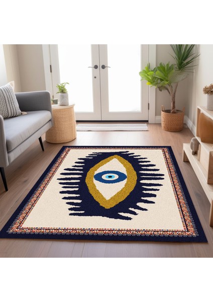 Göz Temalı Mavi Pastel Tonlarında Nazar Boncuğu Dokuma Taban Salon Halısı Çocuk Halısı Mars 252 modelleri