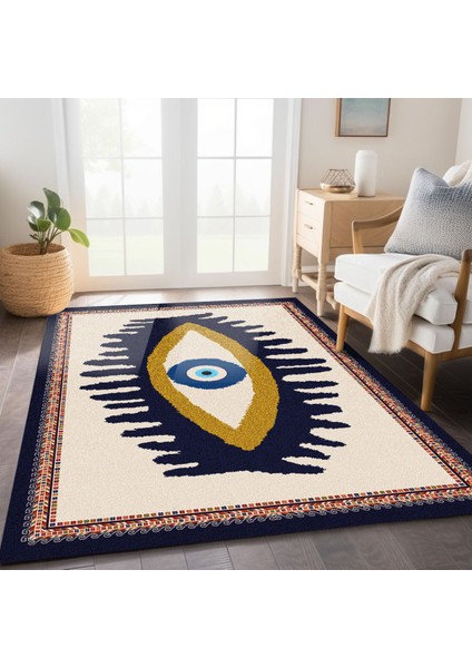 Göz Temalı Mavi Pastel Tonlarında Nazar Boncuğu Dokuma Taban Salon Halısı Çocuk Halısı Mars 252 fırsatları