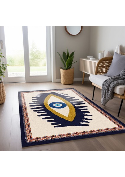 Göz Temalı Mavi Pastel Tonlarında Nazar Boncuğu Dokuma Taban Salon Halısı Çocuk Halısı Mars 252 indirimleri