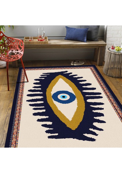 Göz Temalı Mavi Pastel Tonlarında Nazar Boncuğu Dokuma Taban Salon Halısı Çocuk Halısı Mars 252