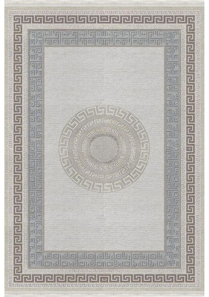 Mars 136 Monogram Gri Bej Modern Dokuma Taban Halı