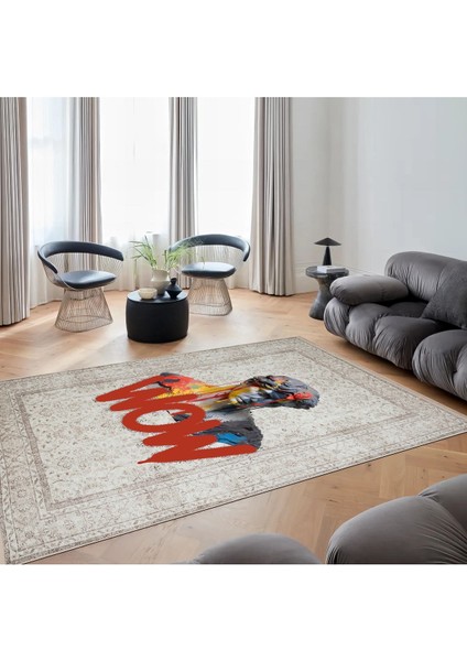 Mars 172 Bej Vintage Wow Yazılı Heykel Art Modern Dokuma Taban Halı fiyatları