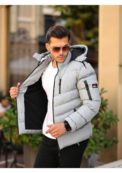 Slimfit Kesim Erkek Kapşonlu Içi Kürklü Astar Su Gecirmez Şişme Mont-Su Yesili modelleri