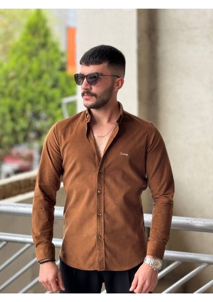 Slimfit Kesim Erkek Kadife Kumaş-Kahve fiyatları