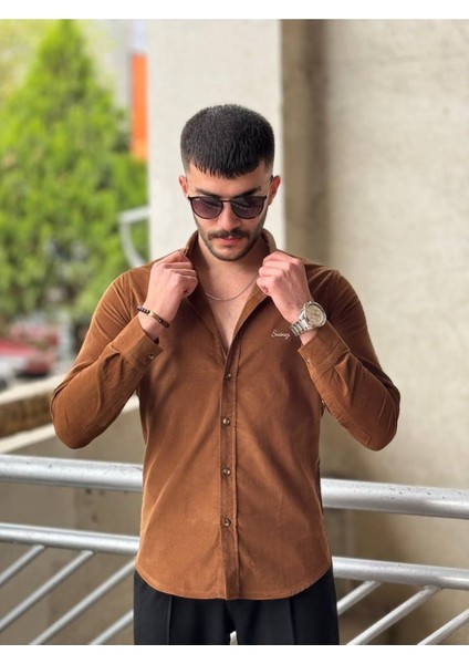 Slimfit Kesim Erkek Kadife Kumaş-Kahve fırsatları