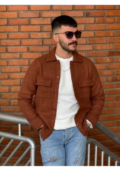 Slimfit Kesim Erkek Kaşmir Cift Cepli Gömlek-Kıremıt