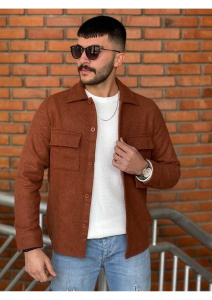 Slimfit Kesim Erkek Kaşmir Cift Cepli Gömlek-Kıremıt fiyatları