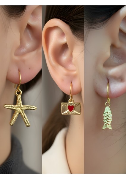 Trend Sembol Figürlü 3’lü Kadın Küpe Set