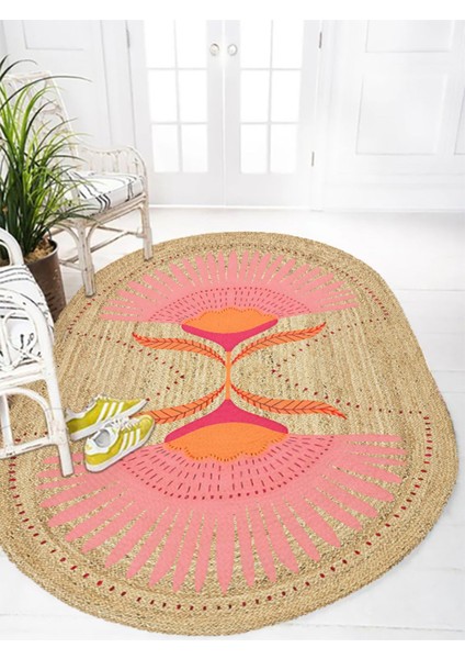 Boho 989 Jüt Hasır Etnik Desenli Oval Jüt Örme Doğal Hasır Natural Oval Halı fırsatları