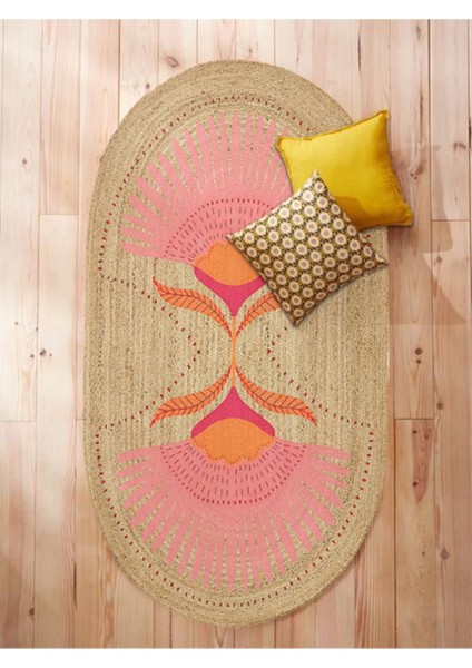 Boho 989 Jüt Hasır Etnik Desenli Oval Jüt Örme Doğal Hasır Natural Oval Halı indirimleri