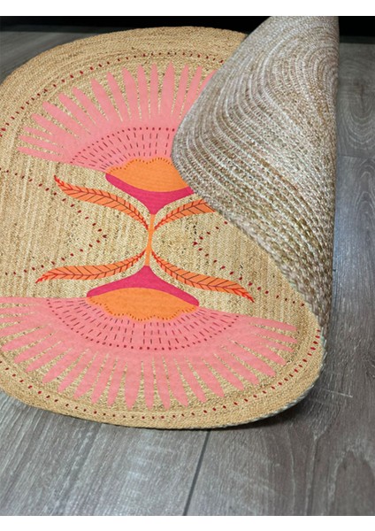 Boho 989 Jüt Hasır Etnik Desenli Oval Jüt Örme Doğal Hasır Natural Oval Halı