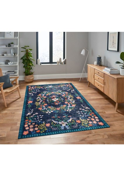 Mars 2184 Lacivert Botanik Floral Çiçeksi Modern ve Country Stil Dokuma Taban Halı fırsatları
