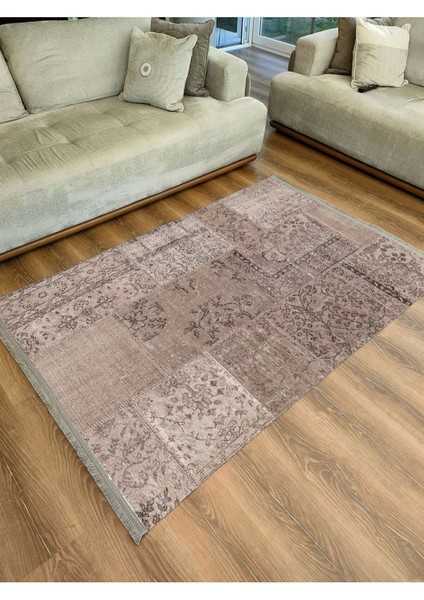 Mars 2089 Kahve Tonlarında Patchwork Eskitme Desen Kaymaz Taban Dekoratif Halı fiyatları