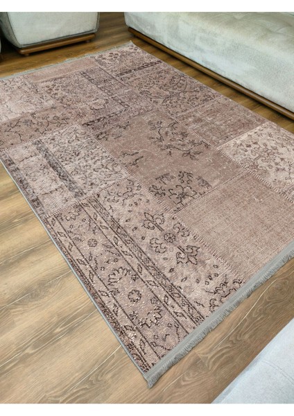 Mars 2089 Kahve Tonlarında Patchwork Eskitme Desen Kaymaz Taban Dekoratif Halı modelleri