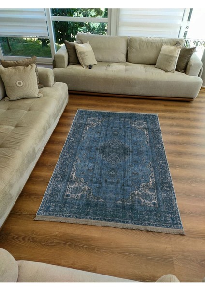 Mars Serisi Lacivert Eskitme Antika Desen Kaymaz Taban Şönil Halı fırsatları