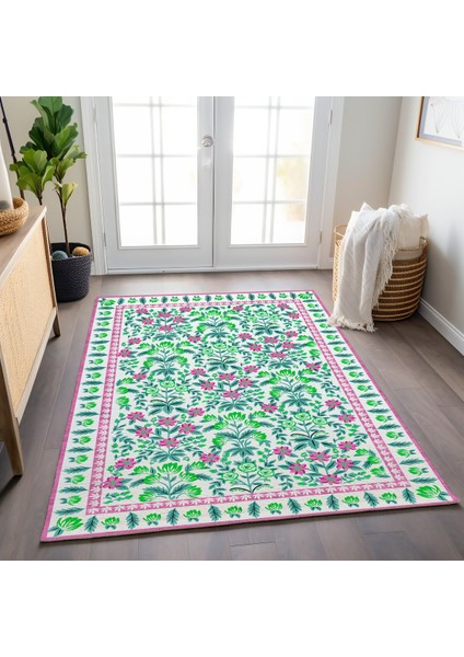Mars 193 Pembe Yeşil Çiçeksi Pastel Modern Dokuma Taban Halı fiyatları