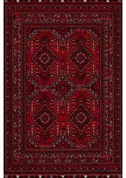 Bordo Otantik Desenli Yıkanabilir Kaymaz Tabanlı Salon Koridor ve Mutfak Halısı Marss 2168