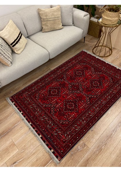Bordo Otantik Desenli Yıkanabilir Kaymaz Tabanlı Salon Koridor ve Mutfak Halısı Marss 2168 fırsatları