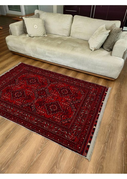 Bordo Otantik Desenli Yıkanabilir Kaymaz Tabanlı Salon Koridor ve Mutfak Halısı Marss 2168