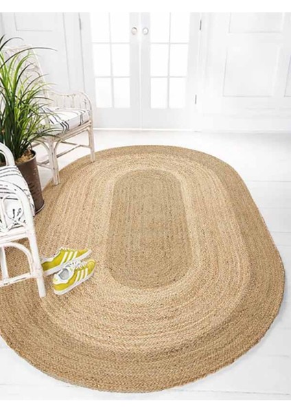 Boho 977 Jüt Hasır Etnik Desenli Oval Jüt Örme Doğal Hasır Natural Oval Halı fiyatları