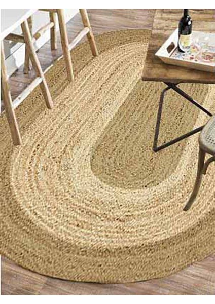 Boho 977 Jüt Hasır Etnik Desenli Oval Jüt Örme Doğal Hasır Natural Oval Halı fırsatları