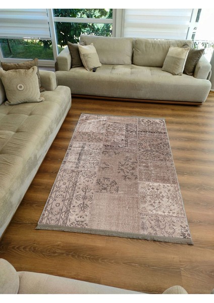 Mars 2089 Kahve Tonlarında Patchwork Eskitme Desen Kaymaz Taban Dekoratif Halı fırsatları