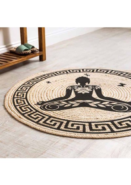 Boho 946 Yogo Yapan Kadın Baskılı Örgü Yuvarlak Natural Çift Taraflı Halı fiyatları