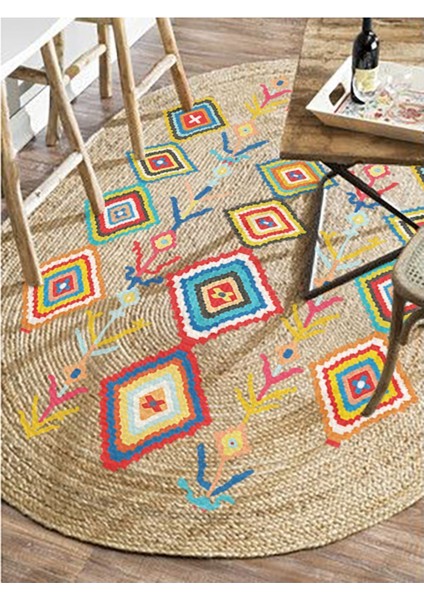 Boho 976 Jüt Hasır Etnik Desenli Oval Jüt Örme Doğal Hasır Natural Oval Halı fırsatları