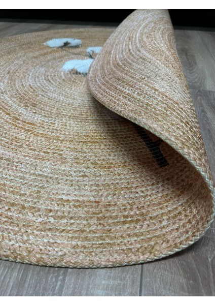 Boho 976 Jüt Hasır Etnik Desenli Oval Jüt Örme Doğal Hasır Natural Oval Halı