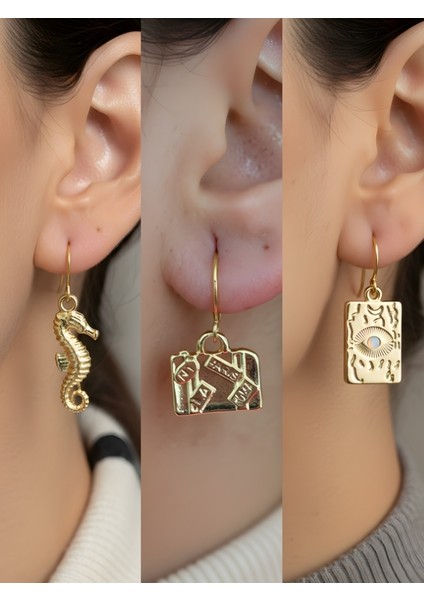 Trend Sembol Figürlü 3’lü Kadın Küpe Set