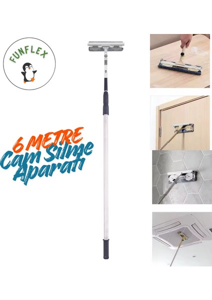 6 Metre Teleskopik Cam Silme Aparatı Paspas ve Mop
