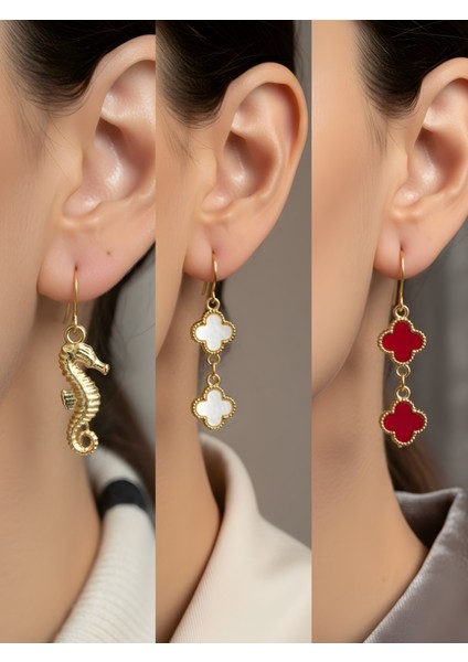 Trend Sembol Figürlü 3’lü Kadın Küpe Set