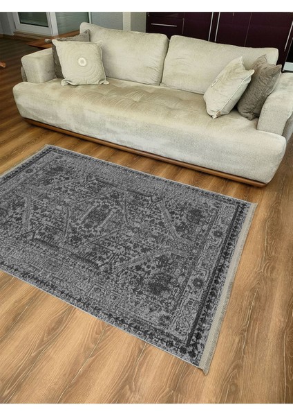Mars Serisi Gri Tonlarında Eskitme Antika Desen Kaymaz Taban Şönil Halı fırsatları