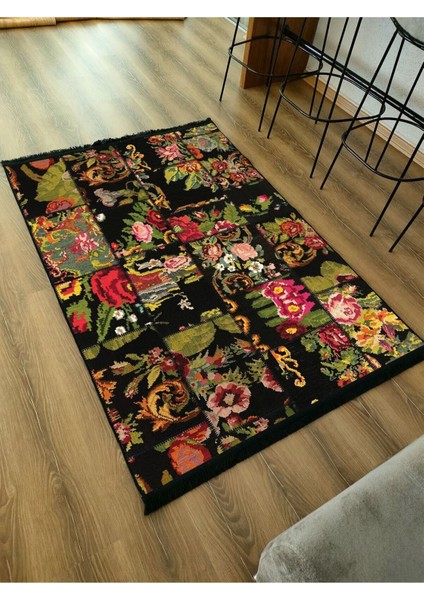 Mars Serisi Otantik Çiçekli Patchwork Desen Kaymaz Taban Şönil Halı indirimleri