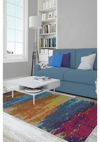 Mars Serisi Hardal ve Bordürlü Çiçek Desen Kaymaz Taban Şönil Halı