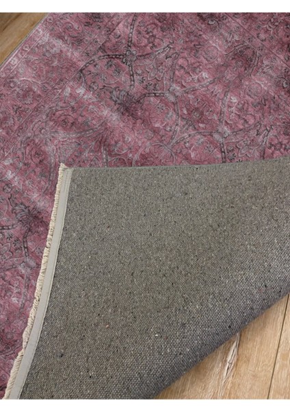 Mars 2019 Fuşya ve Gri Tonunda Etnik Desenli Kaymaz Taban Dekoratif Halı fırsatları