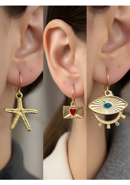 Trend Sembol Figürlü 3’lü Kadın Küpe Set