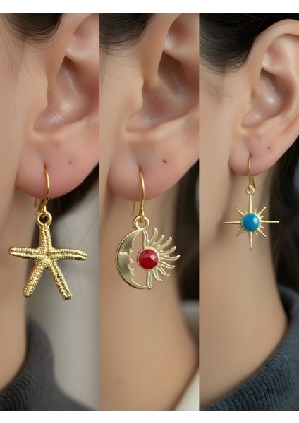 Trend Sembol Figürlü 3’lü Kadın Küpe Set