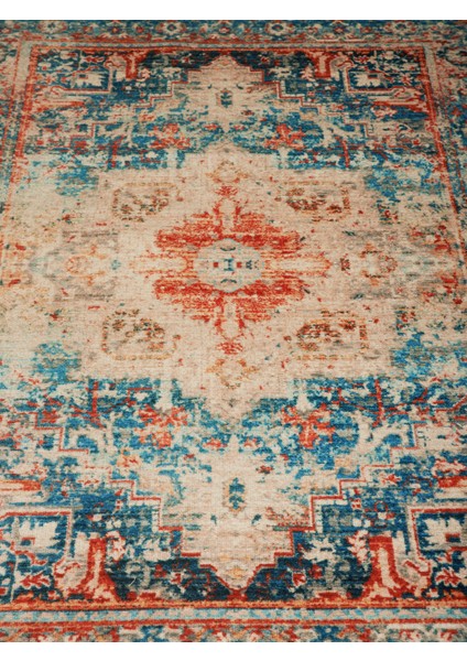 Mars 2018 Etnik Vintage Çok Renkli Bohem Dokuma ve Kaymaz Taban Şönil Halı