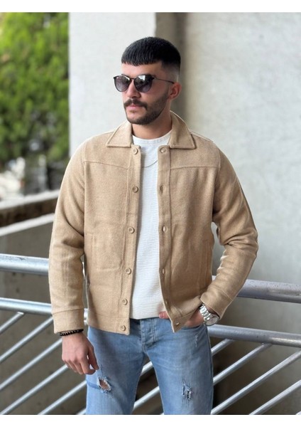 Slimfit Kesim Erkek Kaşmir Yandan Cepli Gömlek-Bej